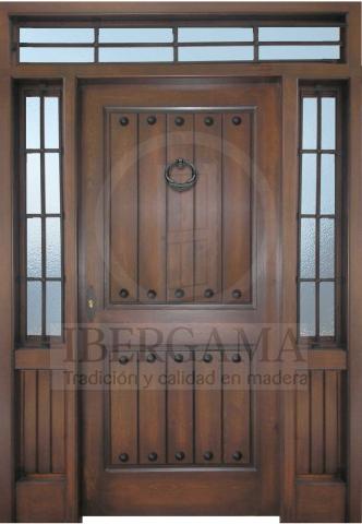 Puerta Rústica Exterior Tablas y Largero con 2 Fijos y Montante