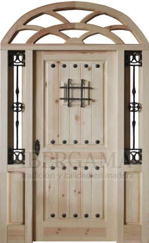 Puerta Rústica con Fijos y Montante en arco Ventana y Clavos