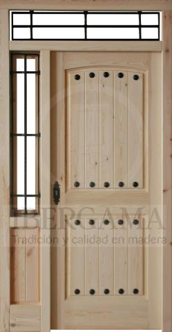 Puerta Rústica Exterior Arco Clavos, Fijo y Montante
